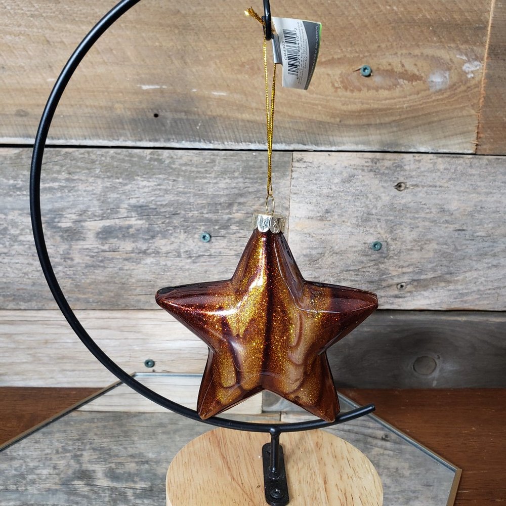 Sullivans Glass Star Ornament - Handmade, Gold-Copper Sparkle